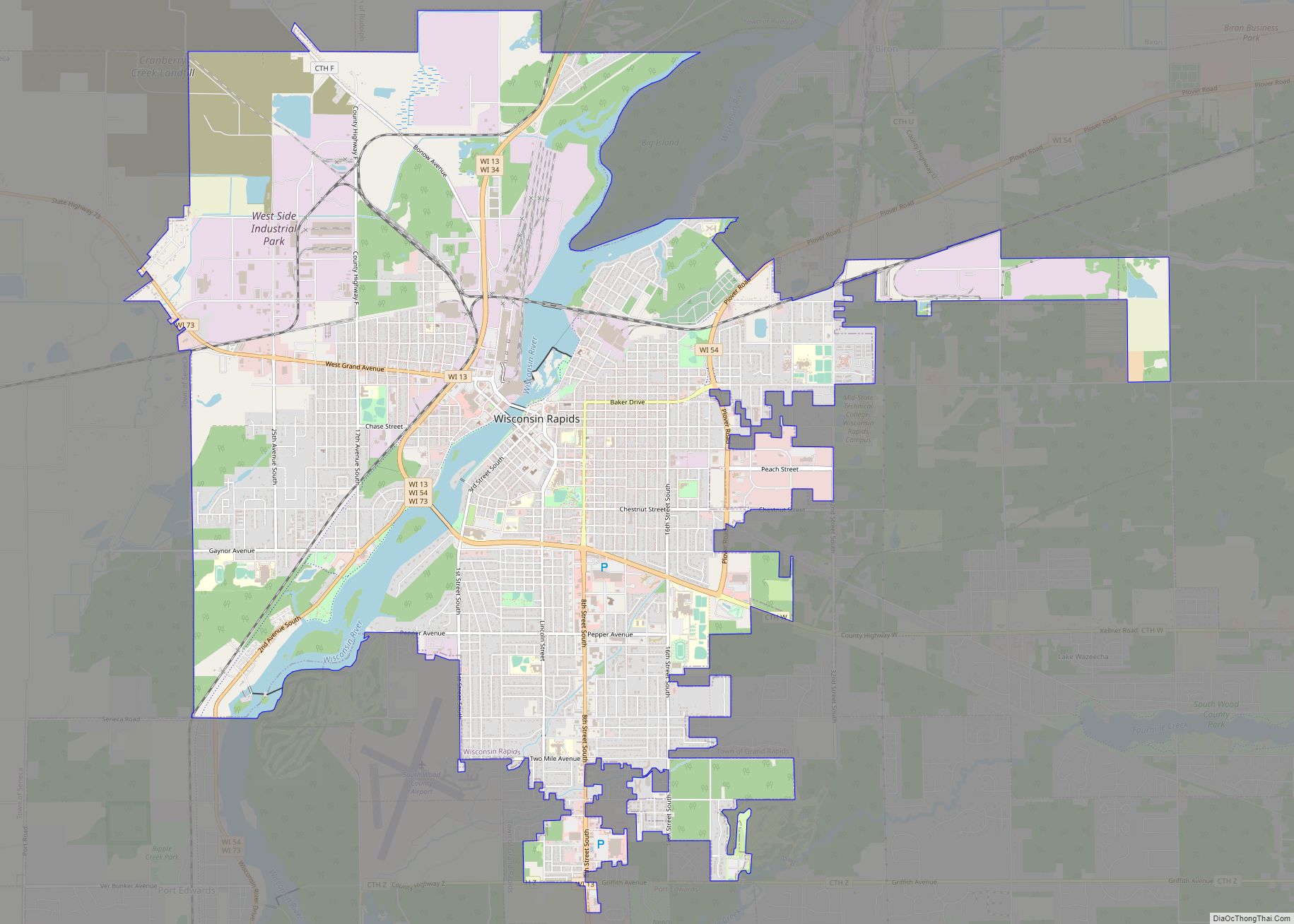 Map of Wisconsin Rapids city