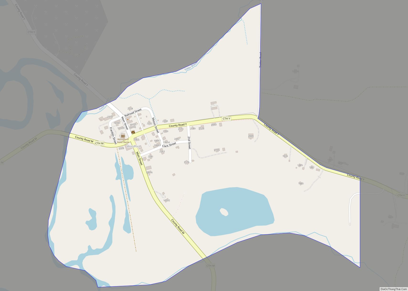 Map of Woodford CDP, Wisconsin