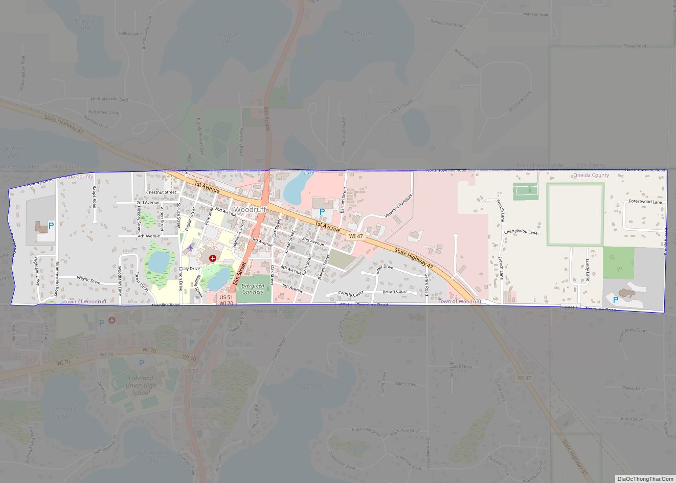 Map of Woodruff CDP, Wisconsin