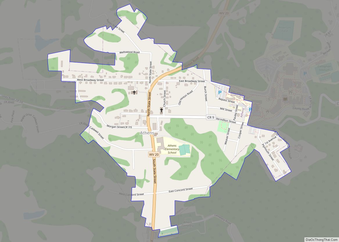 Map of Athens town, West Virginia