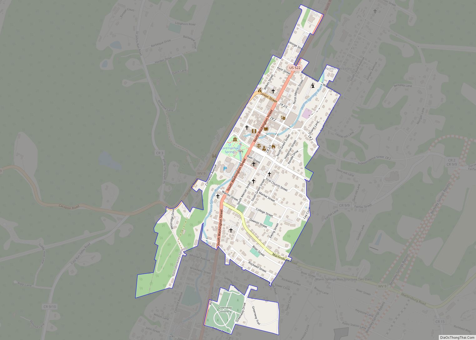Map of Bath (Berkeley Springs) town