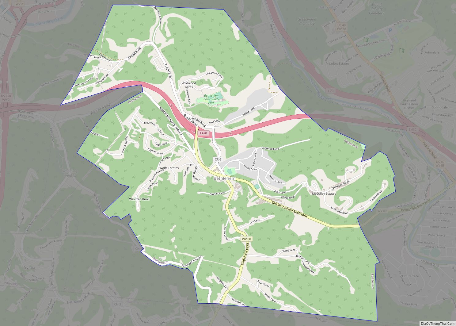 Map of Bethlehem village, West Virginia