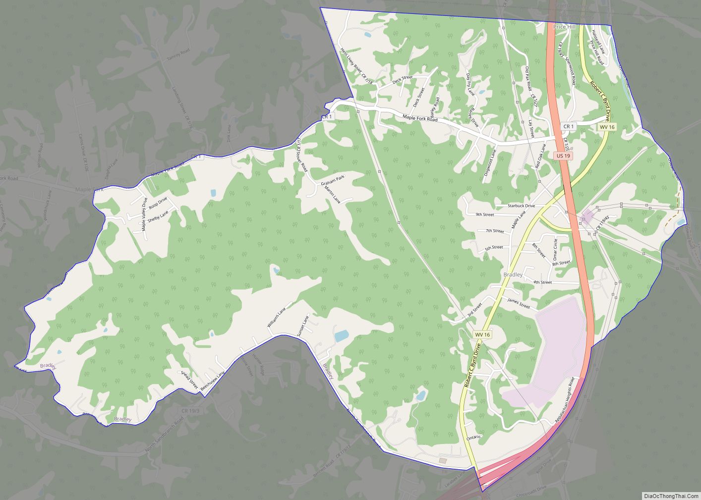 Map of Bradley CDP, West Virginia