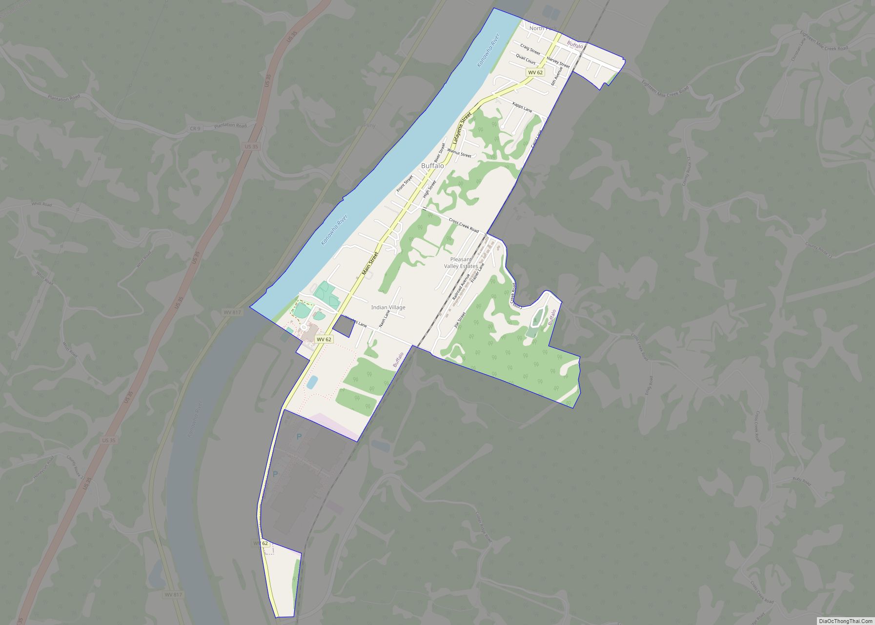Map of Buffalo town, West Virginia