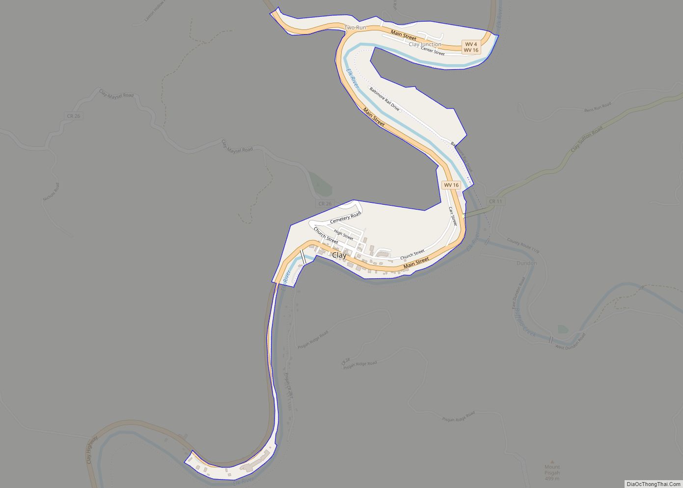 Map of Clay town, West Virginia