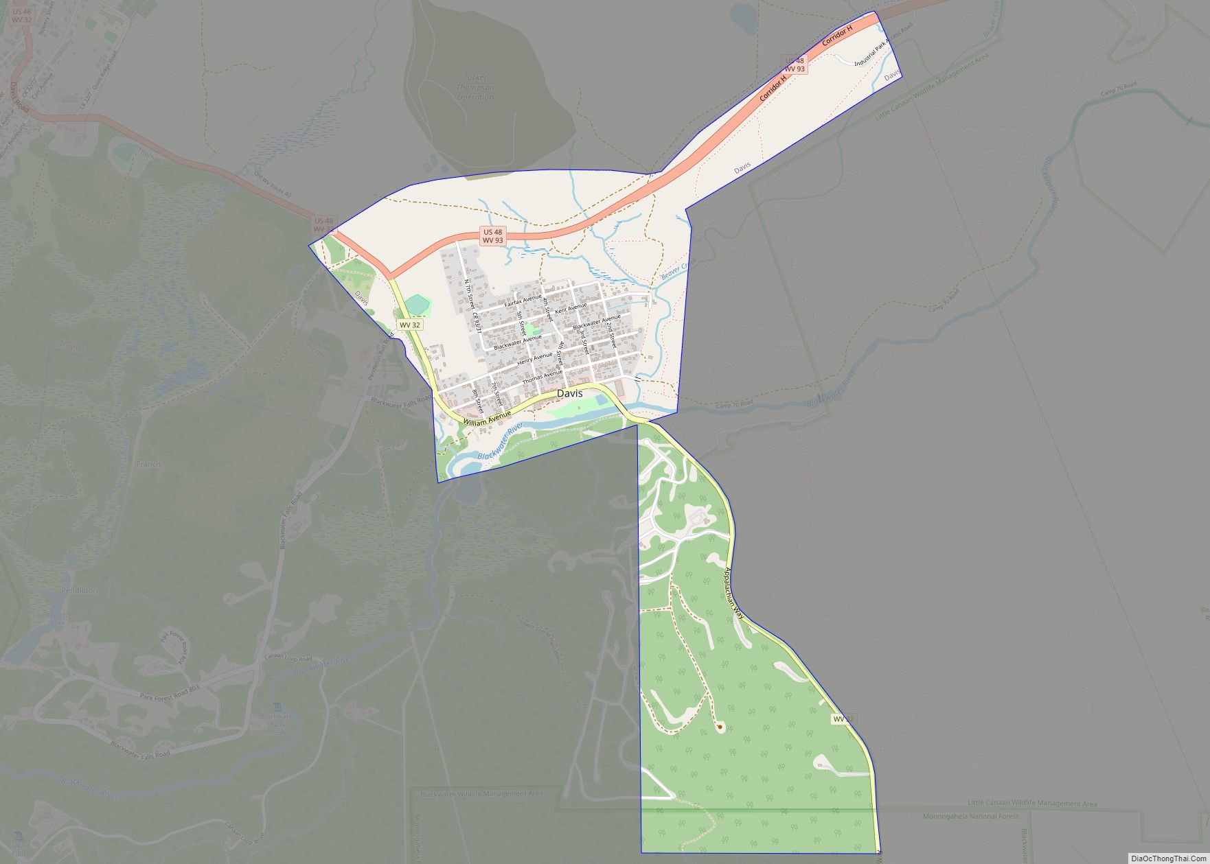 Map of Davis town, West Virginia