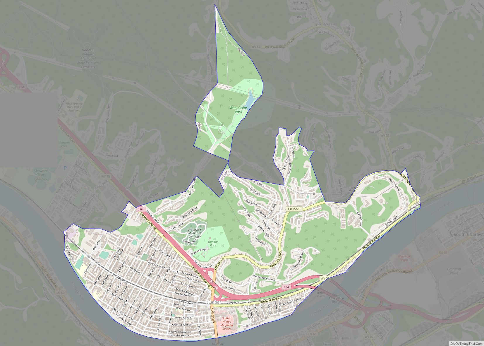 Map of Dunbar city, West Virginia
