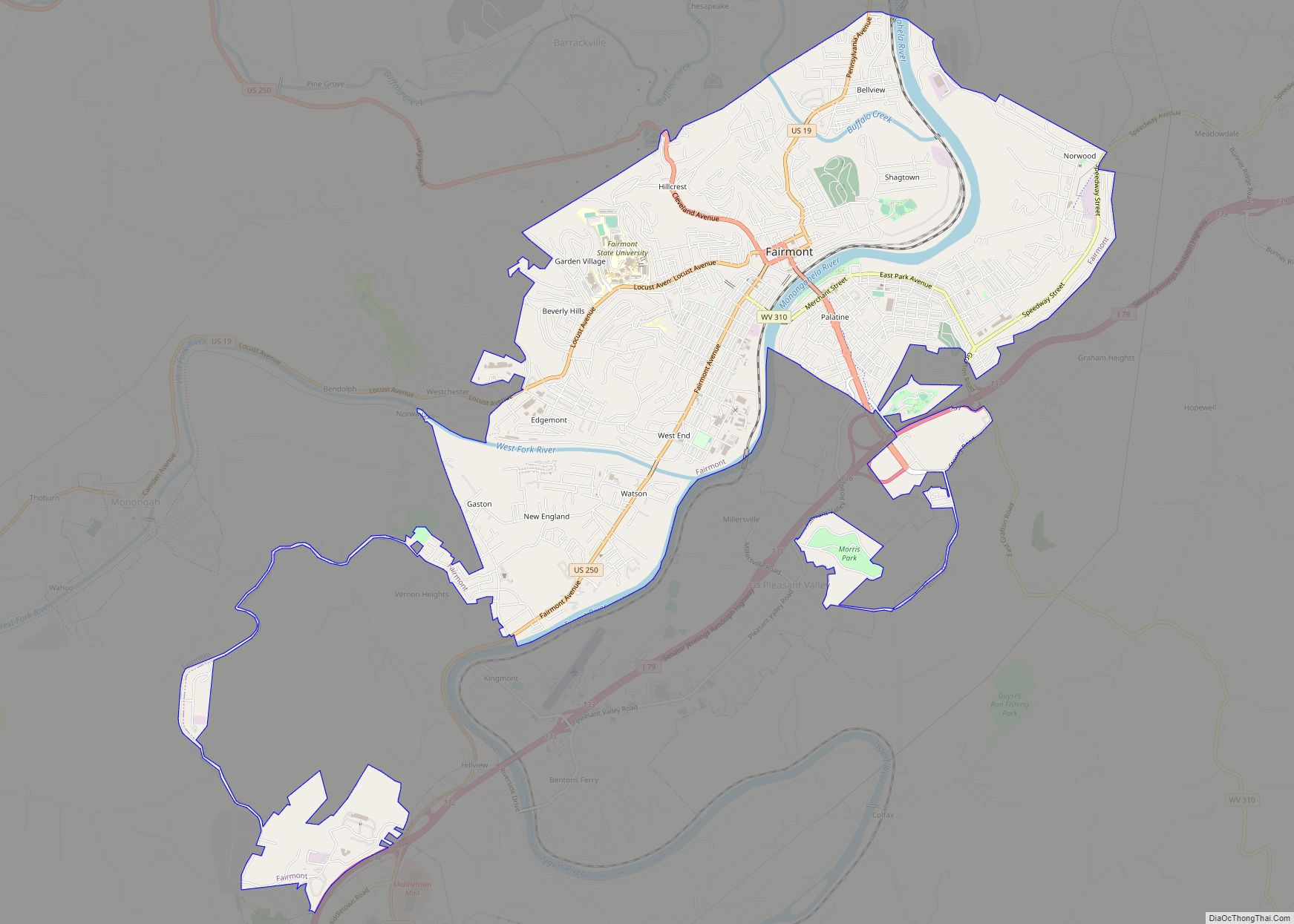 Map of Fairmont city, West Virginia