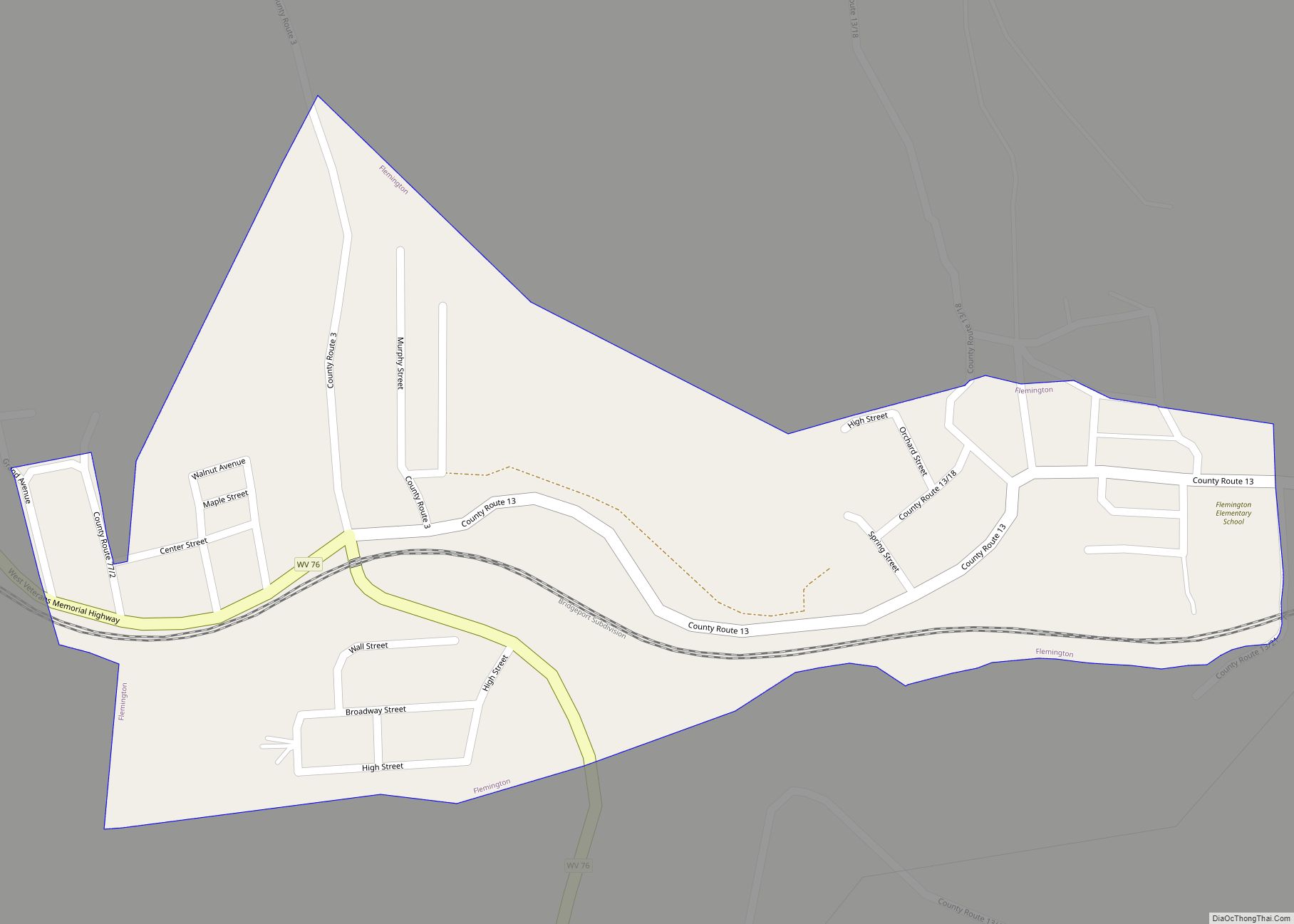 Map of Flemington town, West Virginia