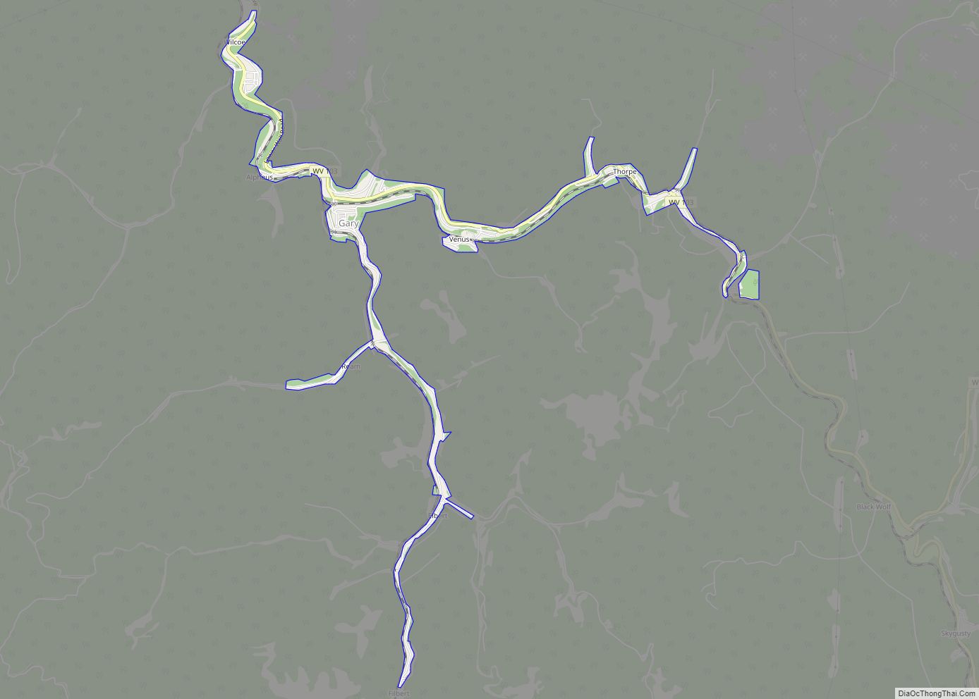 Map of Gary city, West Virginia