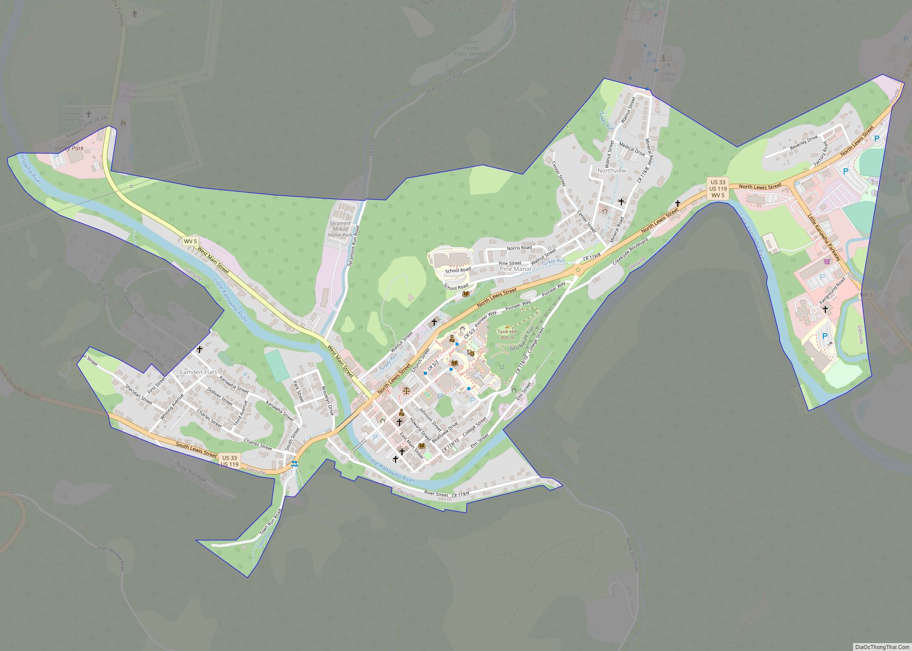 Map of Glenville town, West Virginia