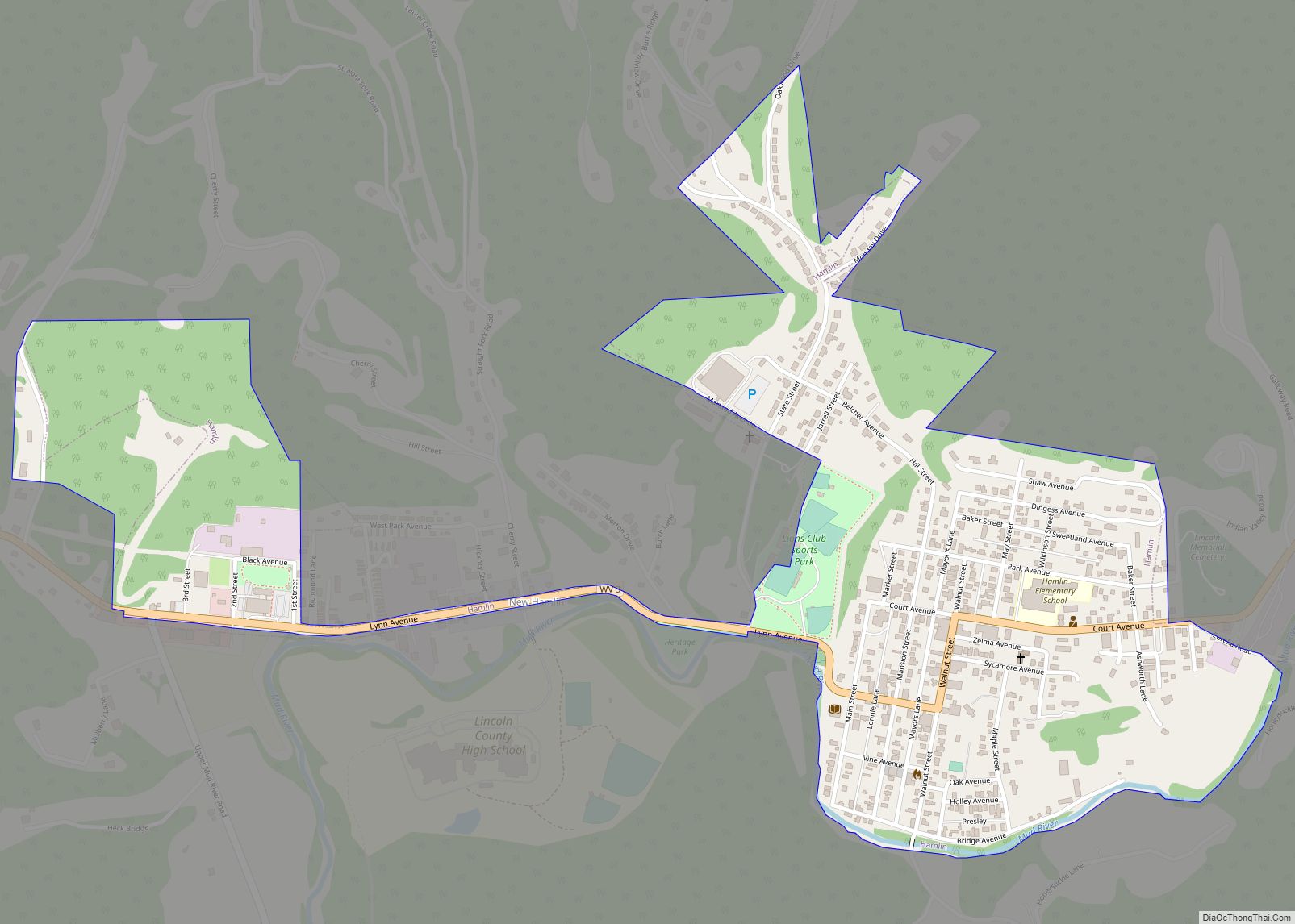 Map of Hamlin town, West Virginia