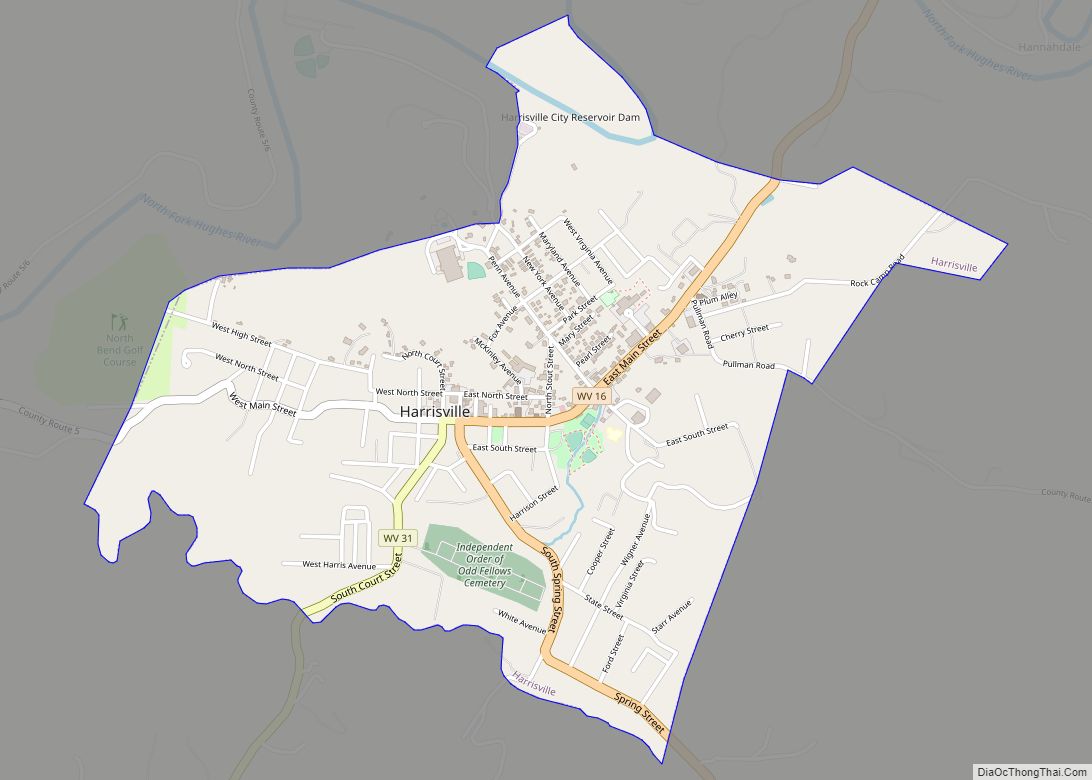 Map of Harrisville town, West Virginia