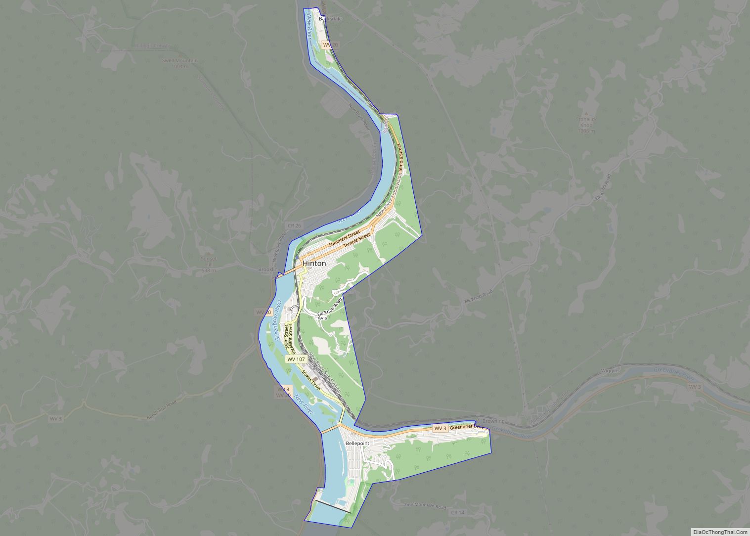 Map of Hinton city, West Virginia