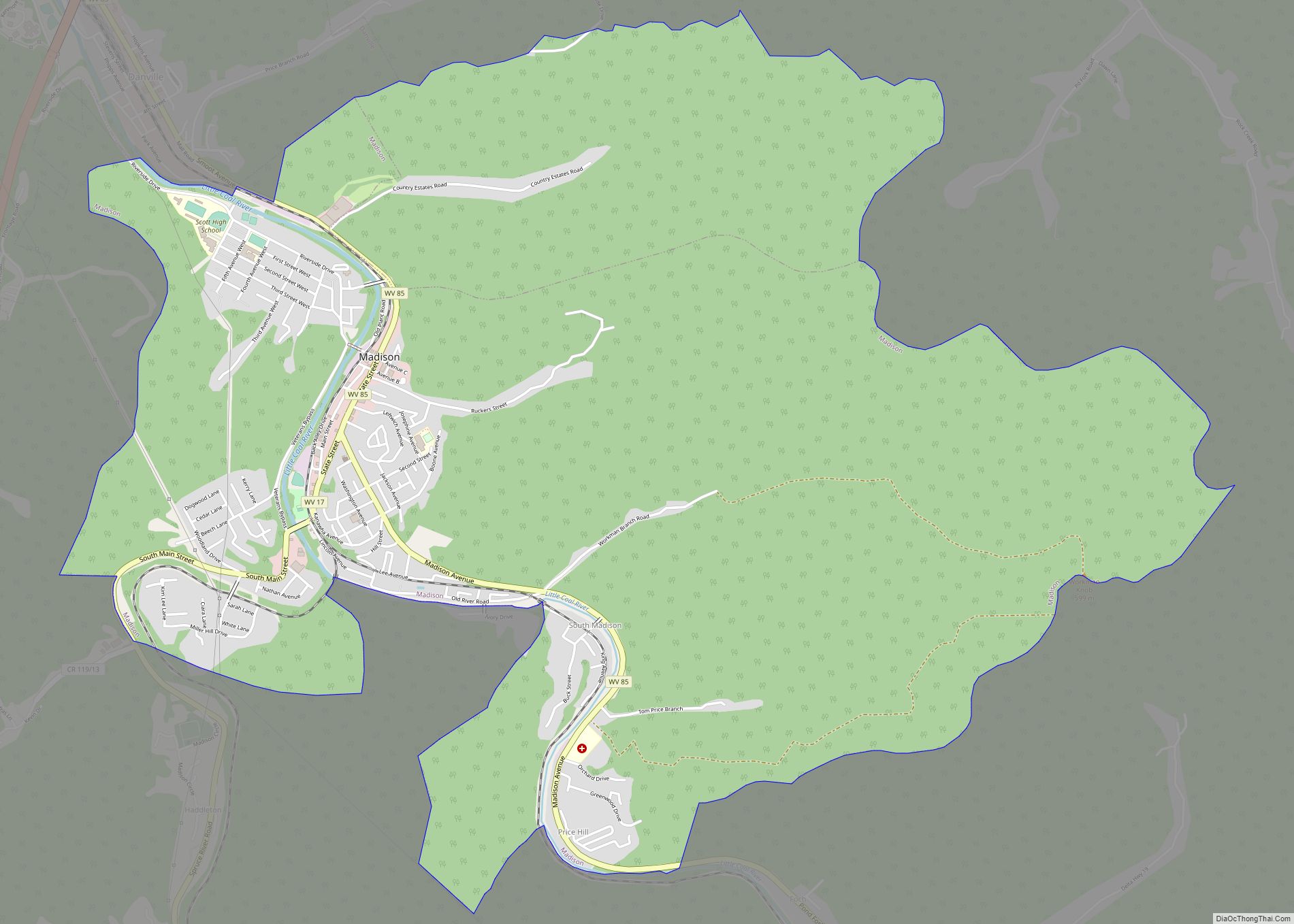 Map of Madison city, West Virginia