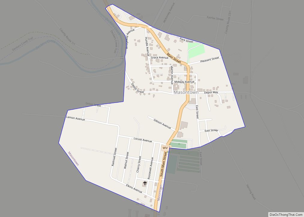 Map of Masontown town, West Virginia