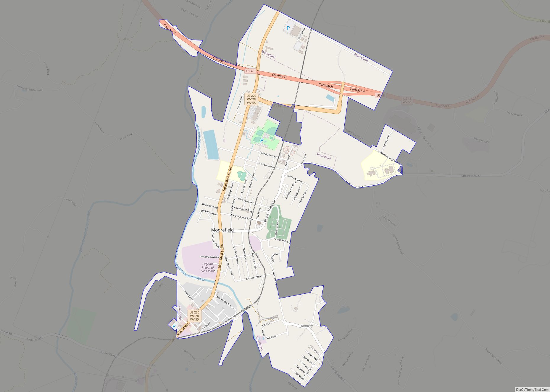 Map of Moorefield town, West Virginia