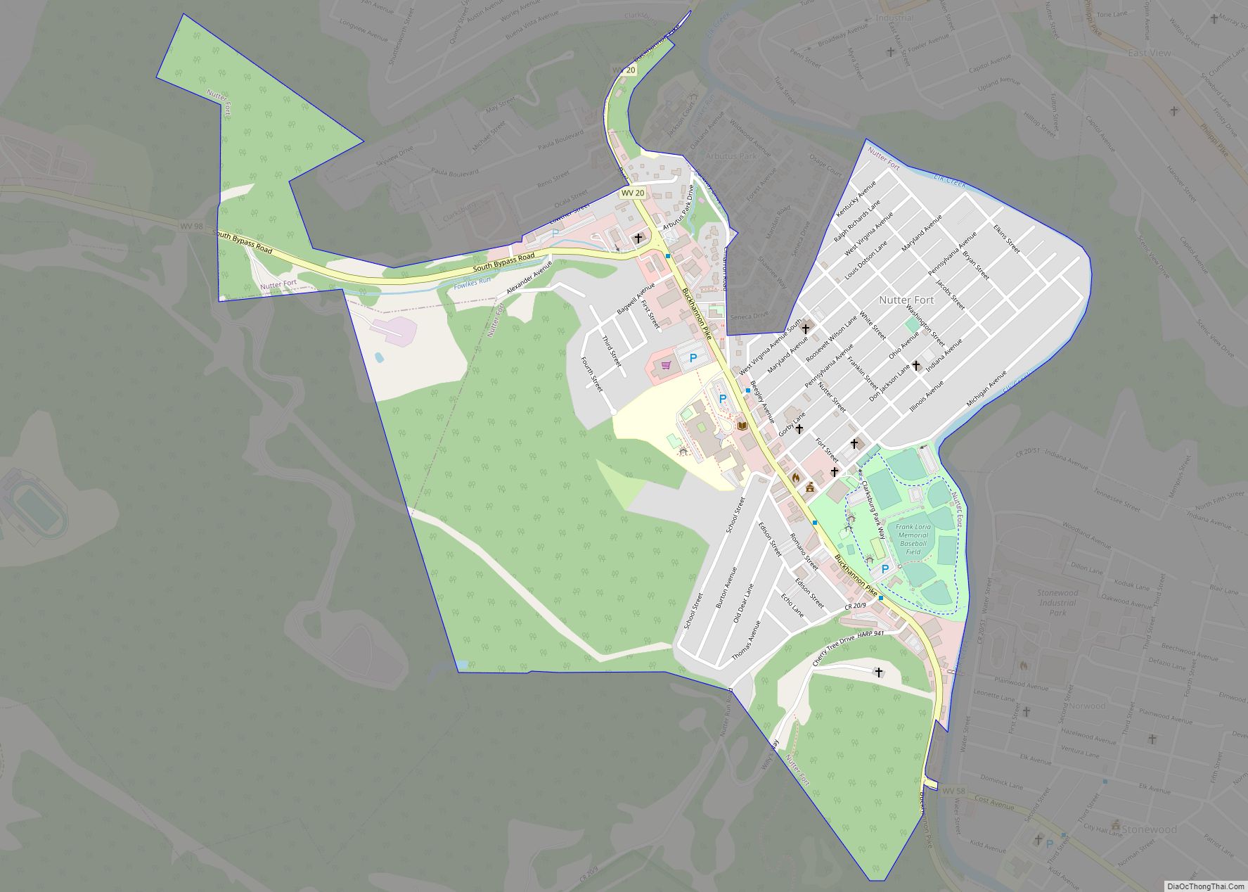 Map of Nutter Fort town