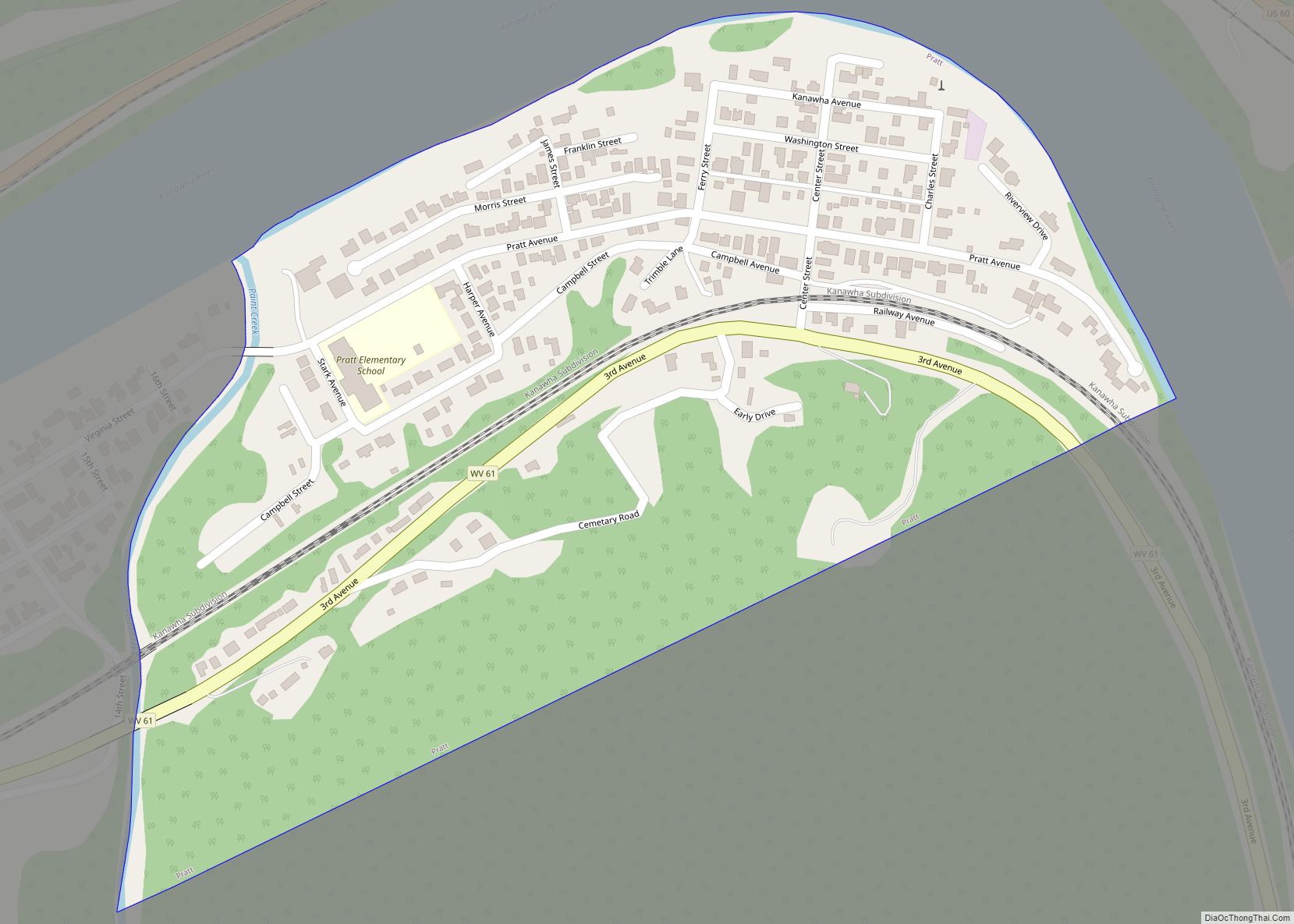 Map of Pratt town, West Virginia