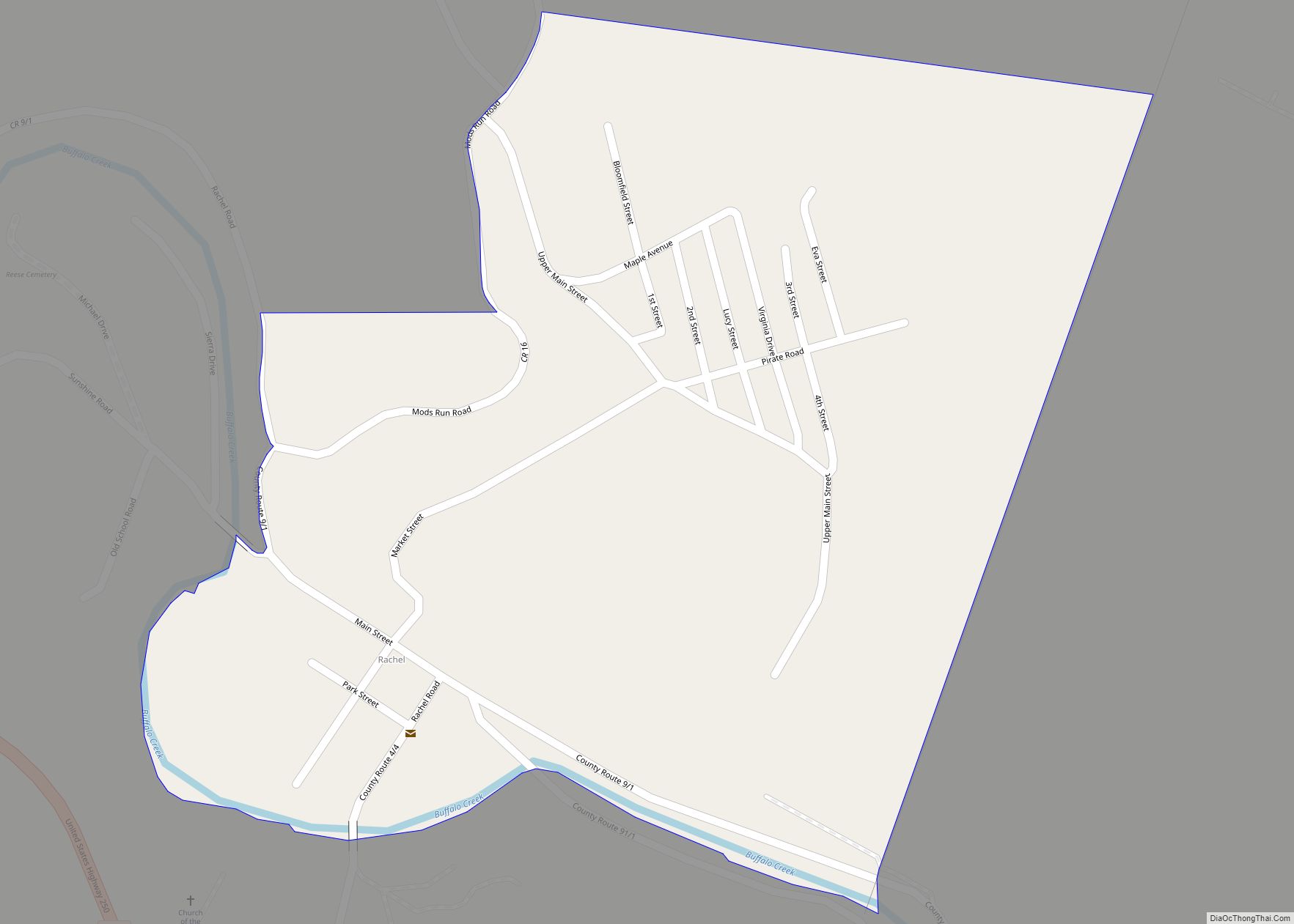 Map of Rachel CDP, West Virginia