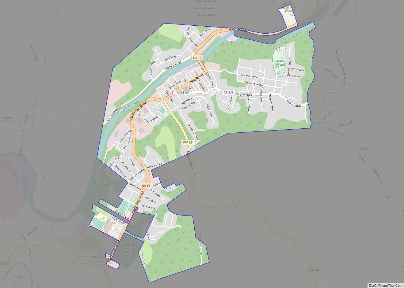 Map of Shinnston city