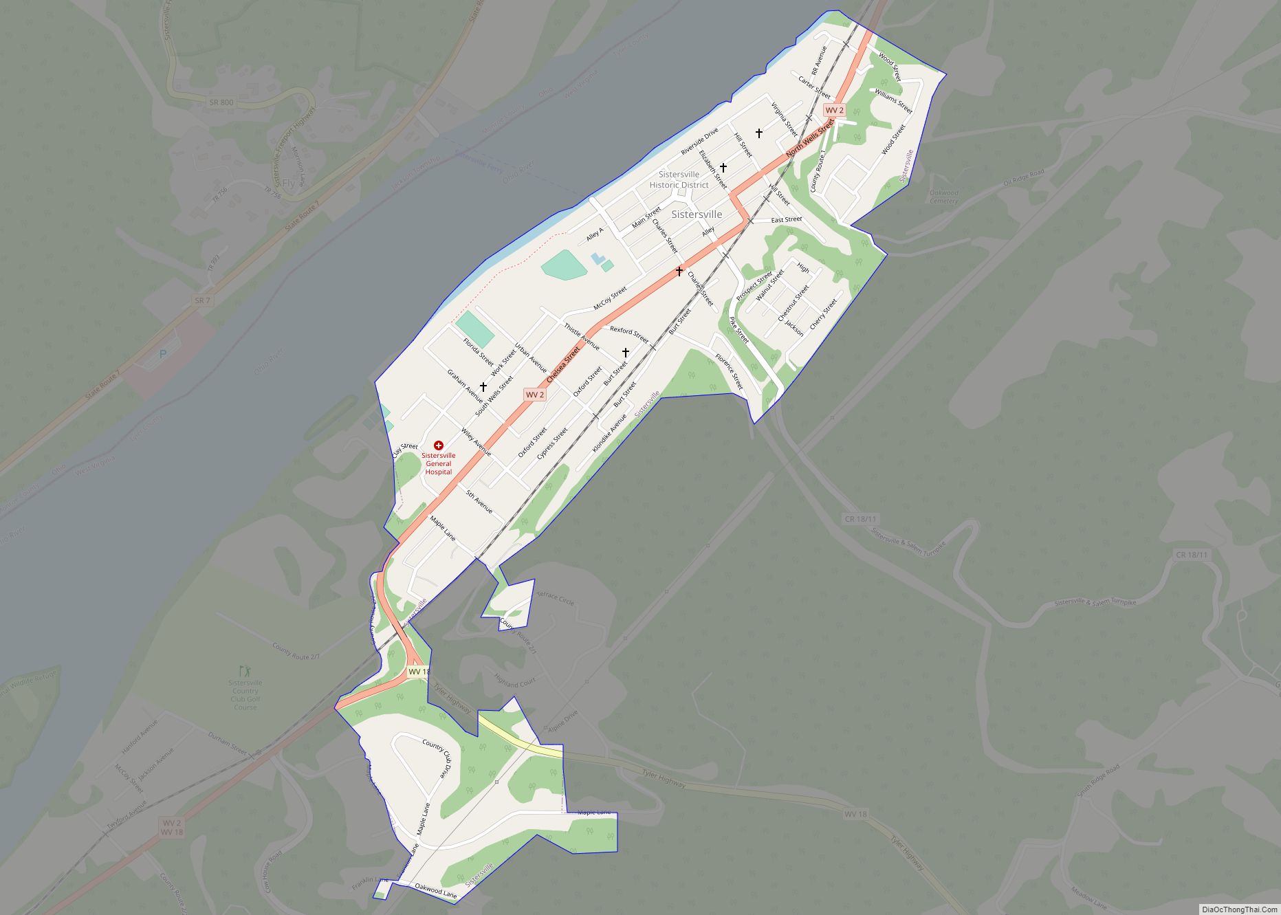 Map of Sistersville city