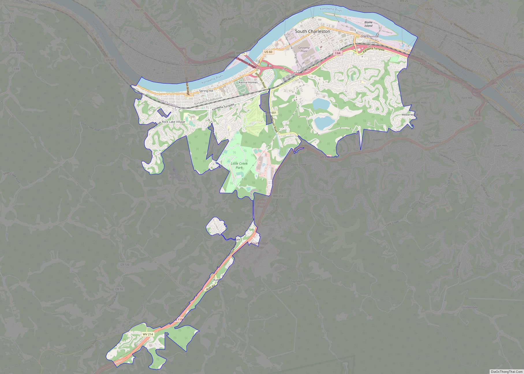 Map of South Charleston city, West Virginia