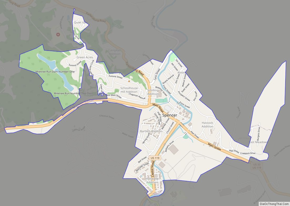 Map of Spencer city, West Virginia