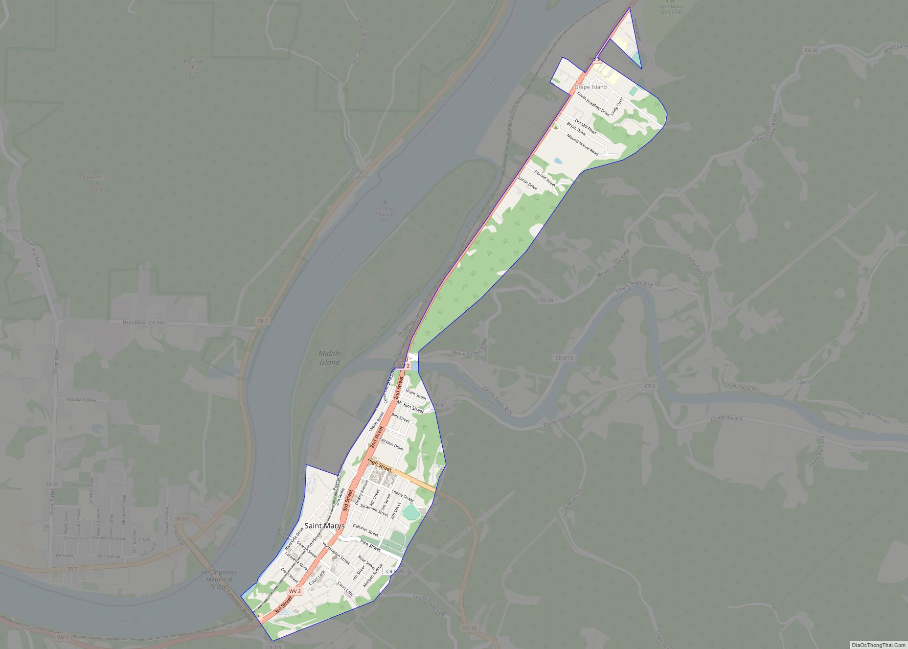 Map of St. Marys city, West Virginia