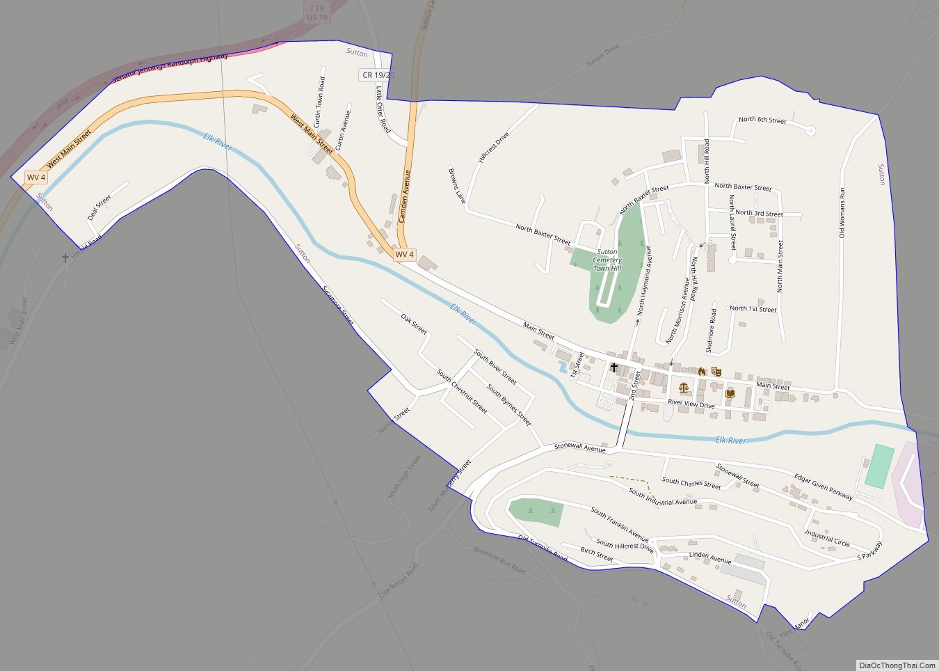 Map of Sutton town, West Virginia