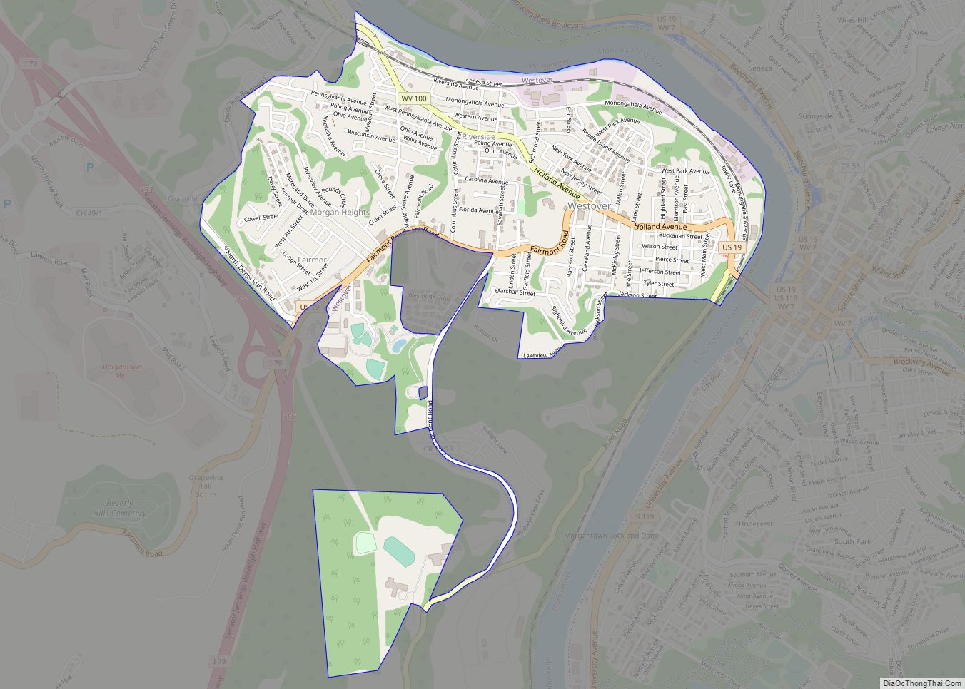 Map of Westover city, West Virginia