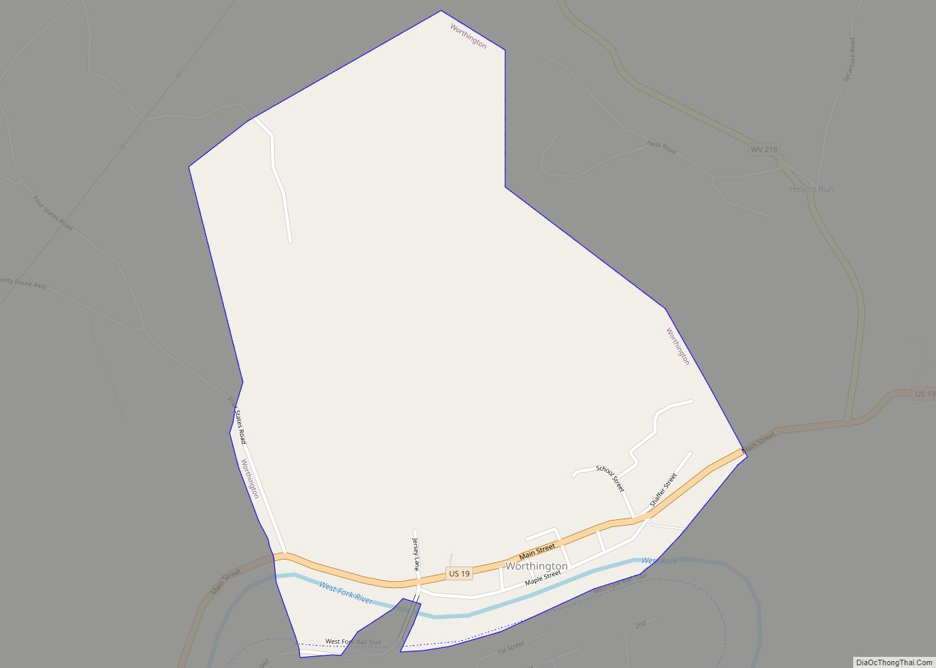 Map of Worthington town, West Virginia