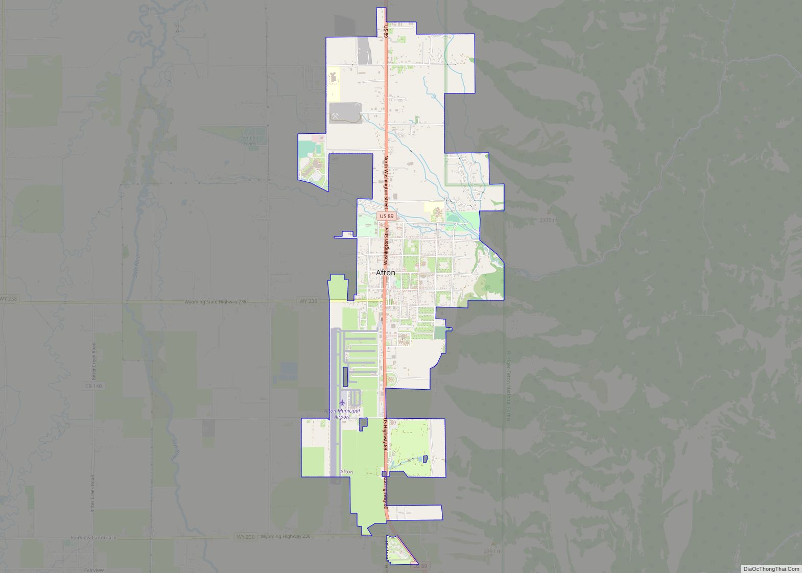 Map of Afton town, Wyoming