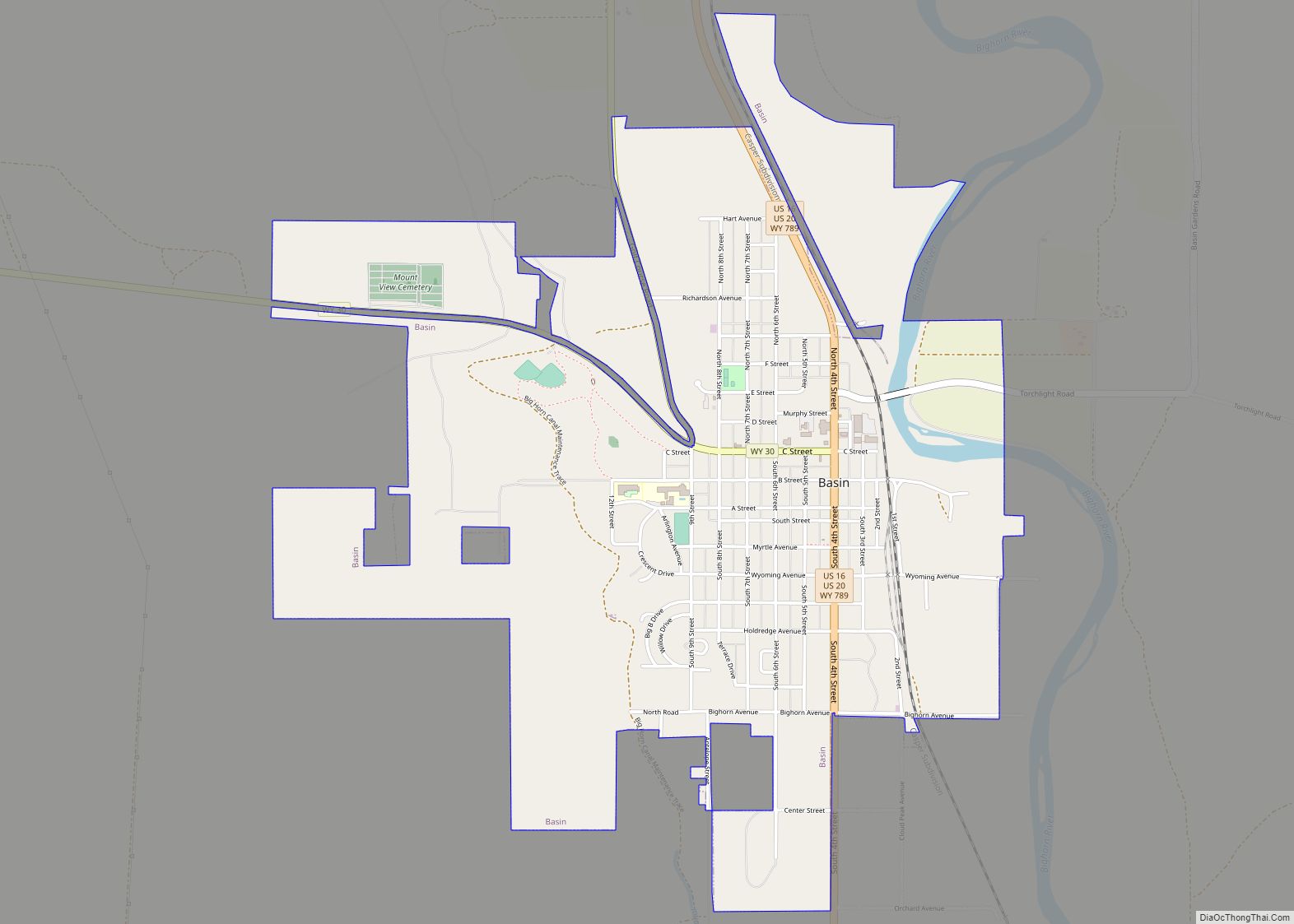 Map of Basin town, Wyoming