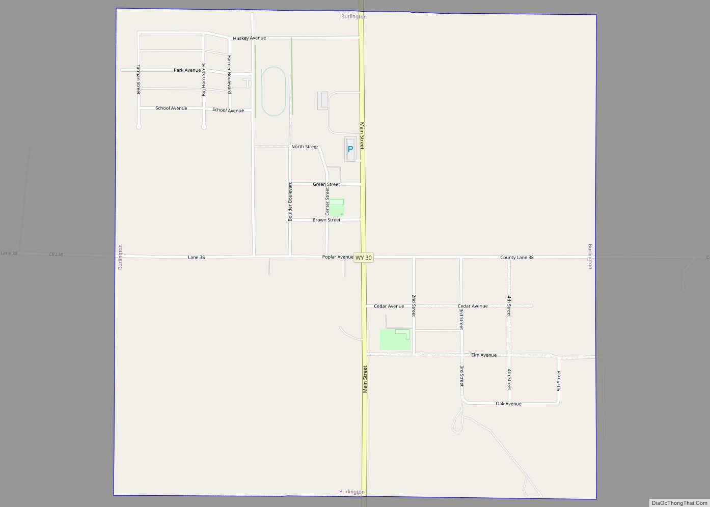 Map of Burlington town, Wyoming