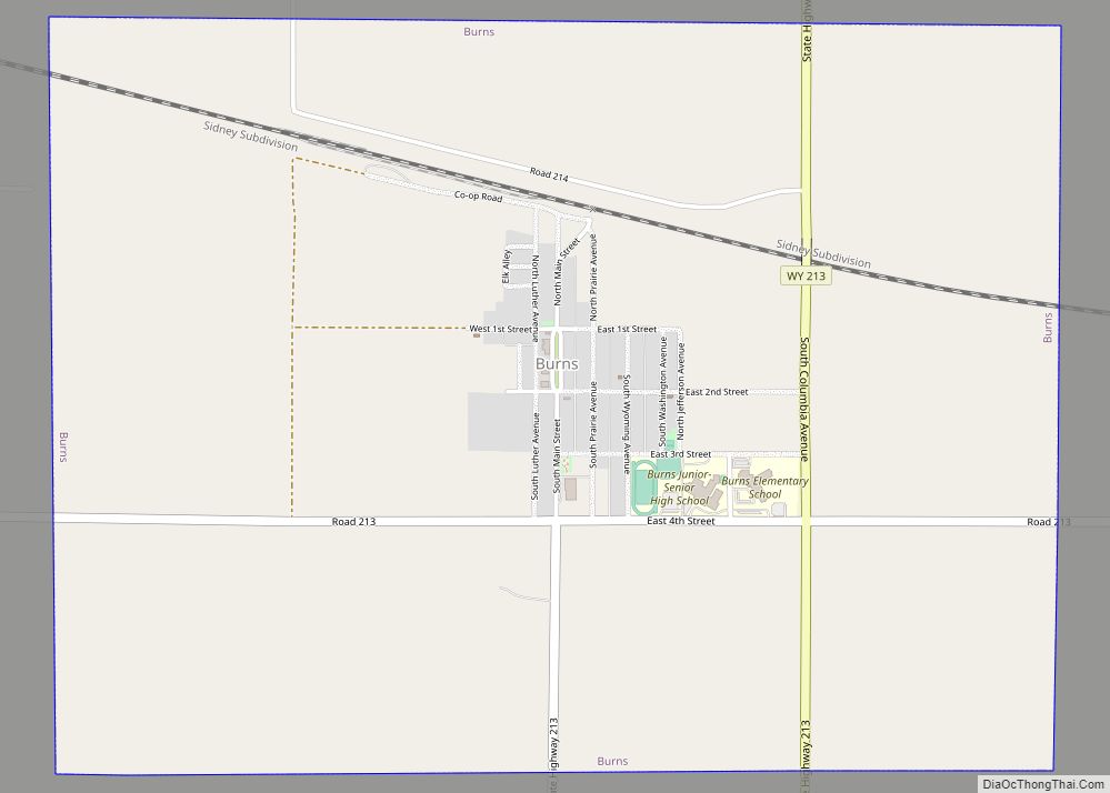 Map of Burns town, Wyoming