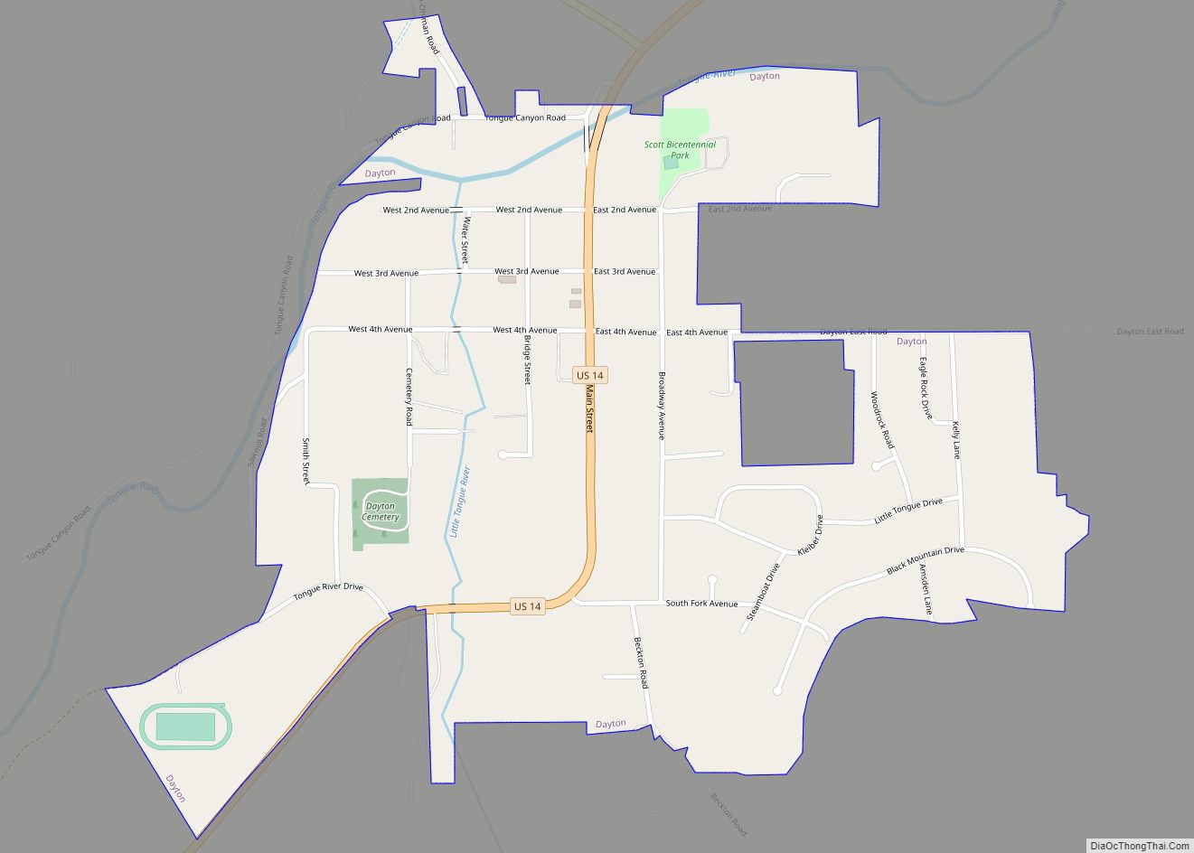 Map of Dayton town, Wyoming