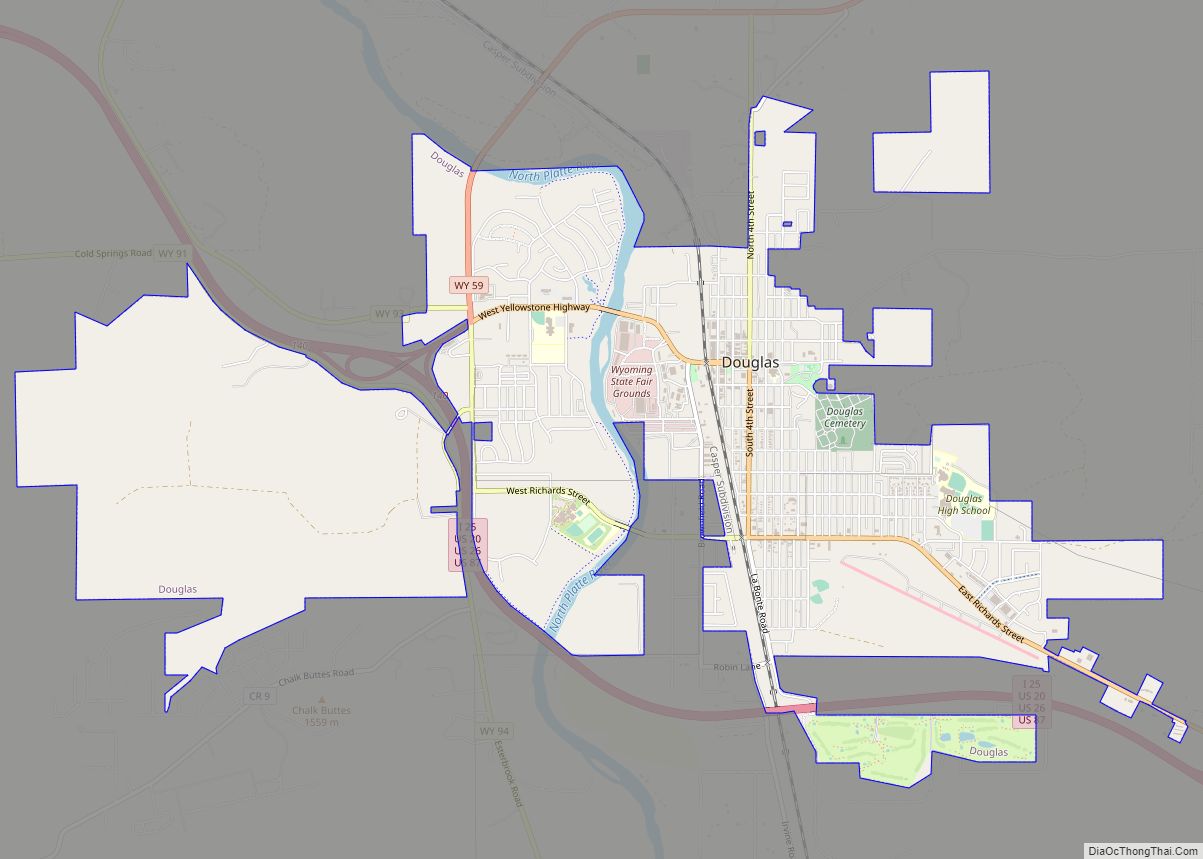 Map of Douglas city, Wyoming