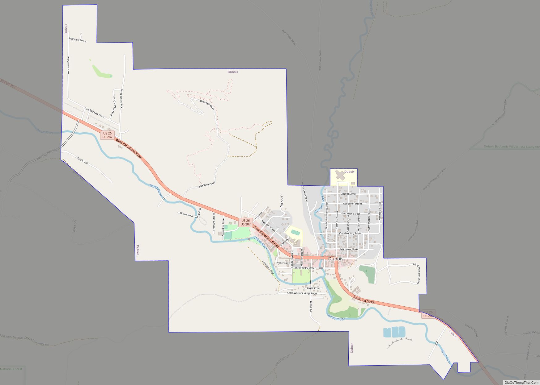 Map of Dubois town, Wyoming