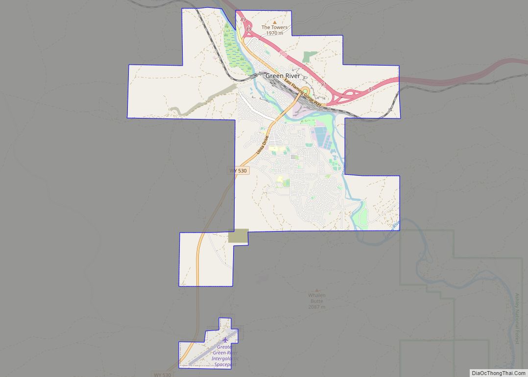 Map of Green River city, Wyoming