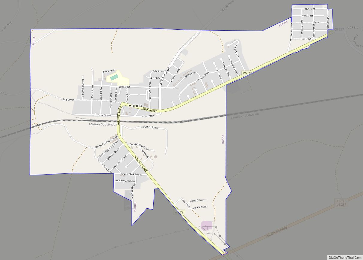 Map of Hanna town, Wyoming