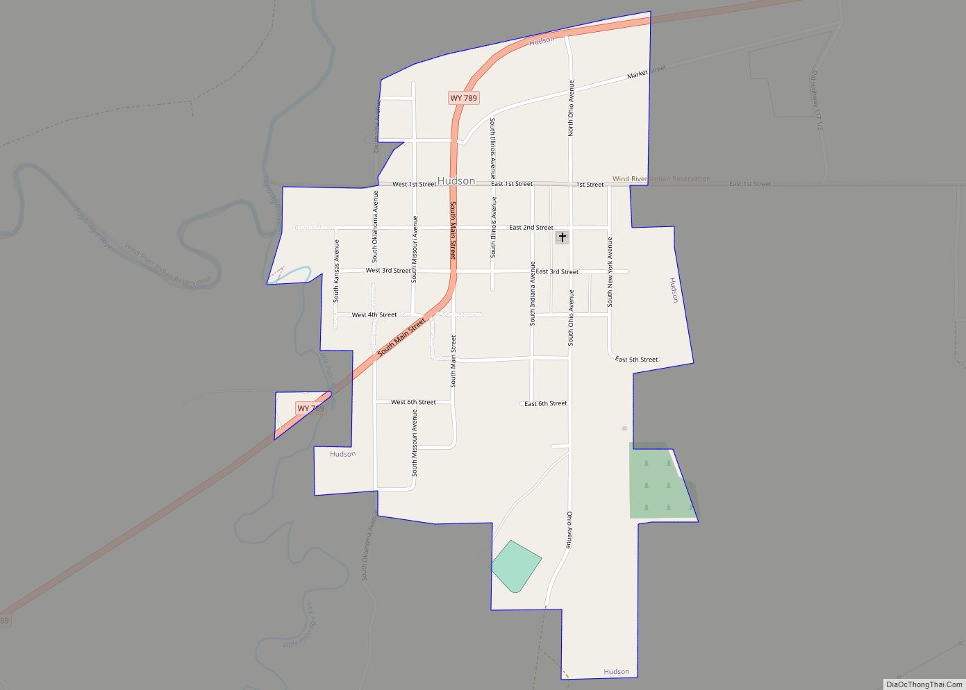 Map of Hudson town, Wyoming
