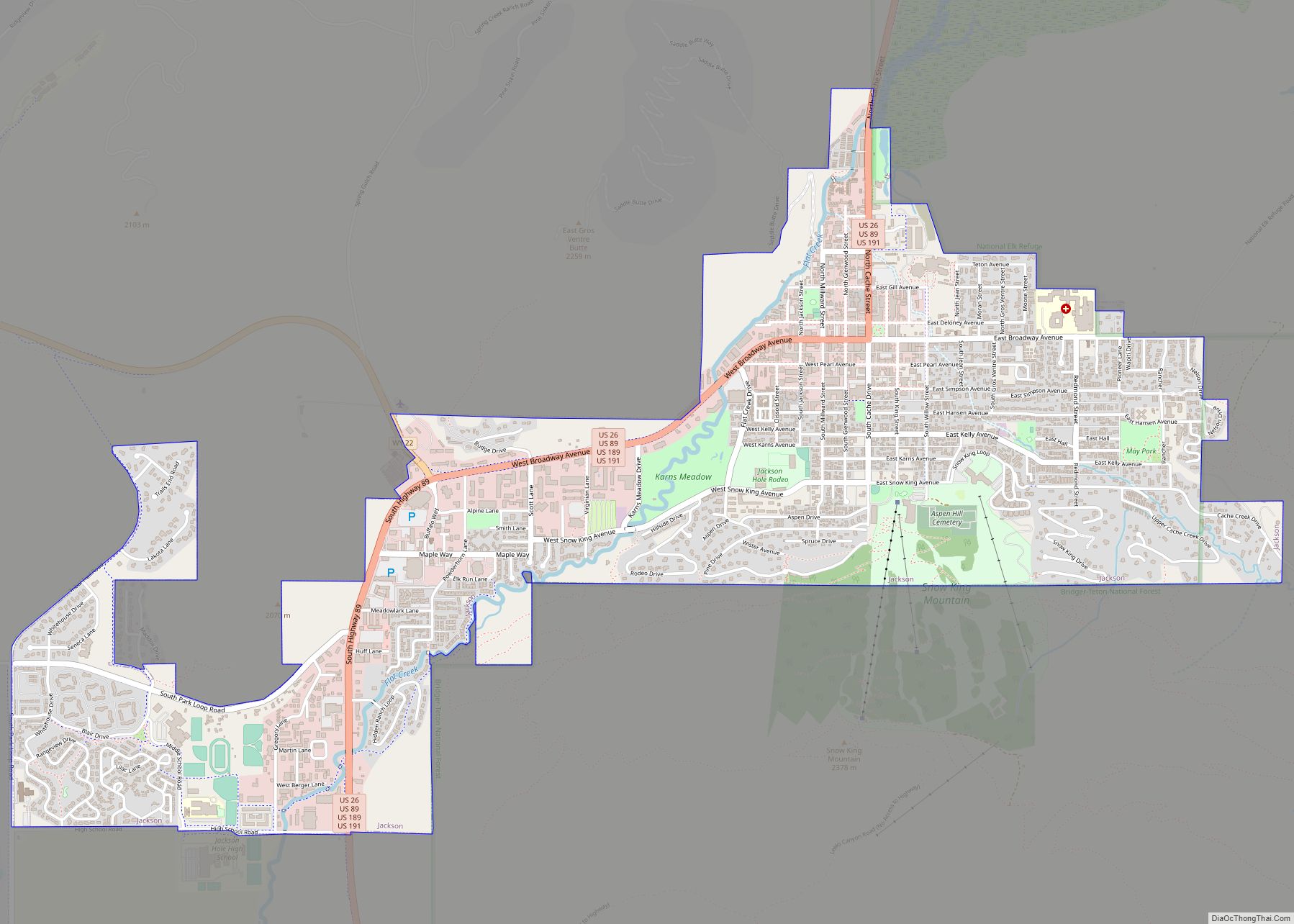 Map of Jackson town, Wyoming
