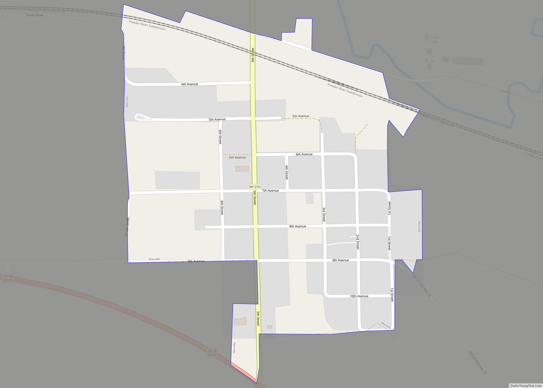 Map of Manville town, Wyoming
