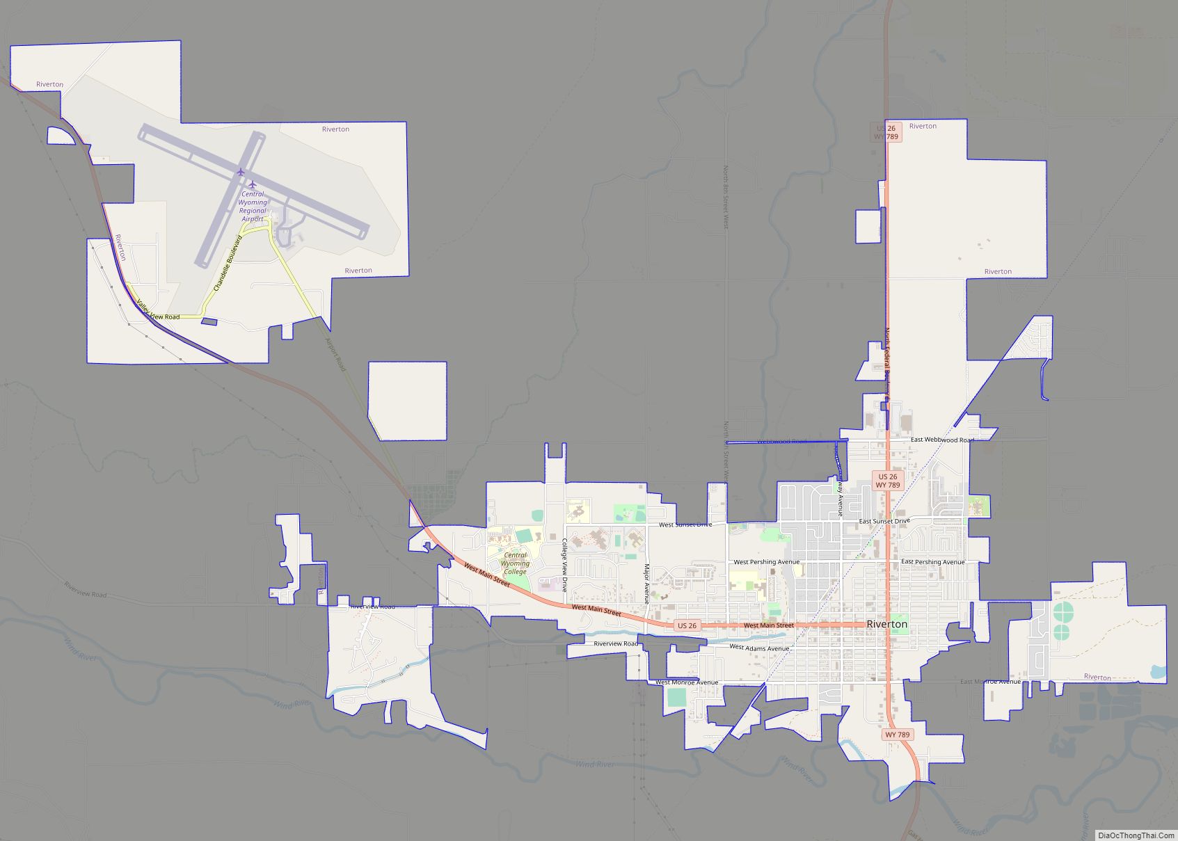 Map of Riverton city, Wyoming
