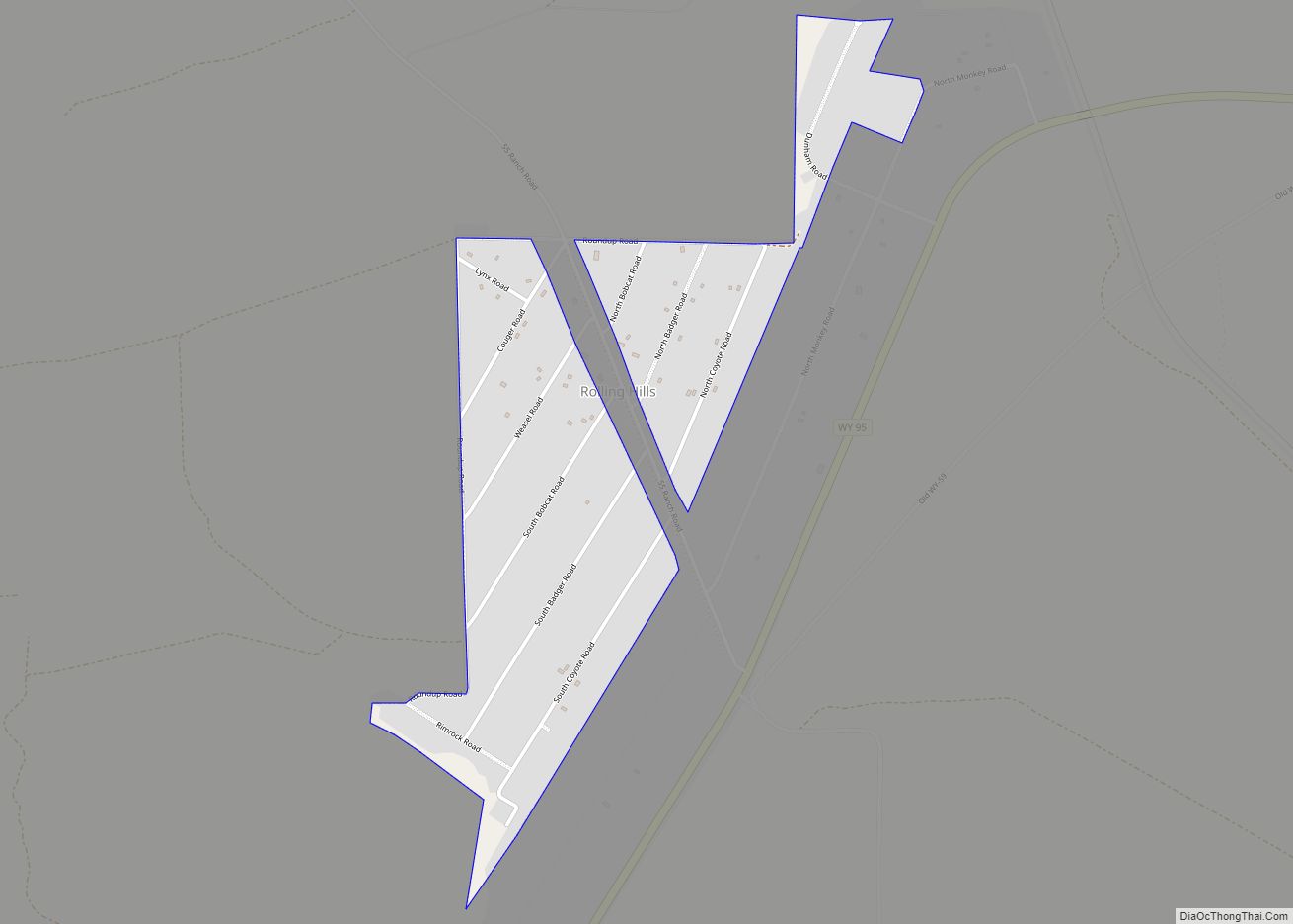 Map of Rolling Hills town, Wyoming