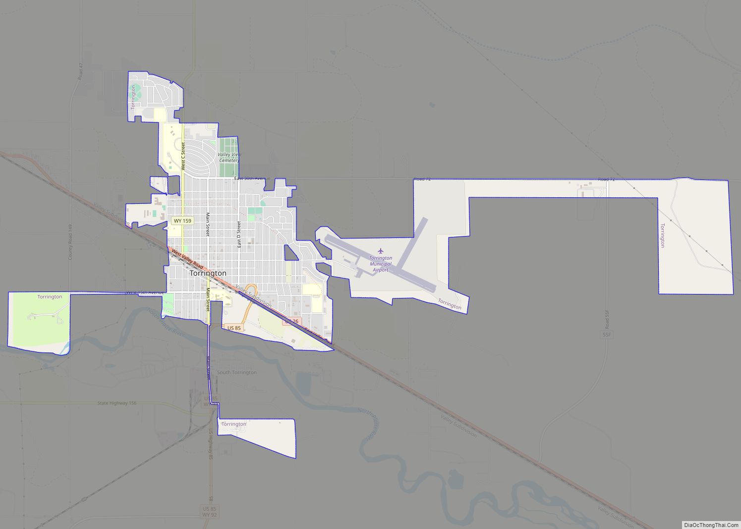 Map of Torrington city, Wyoming