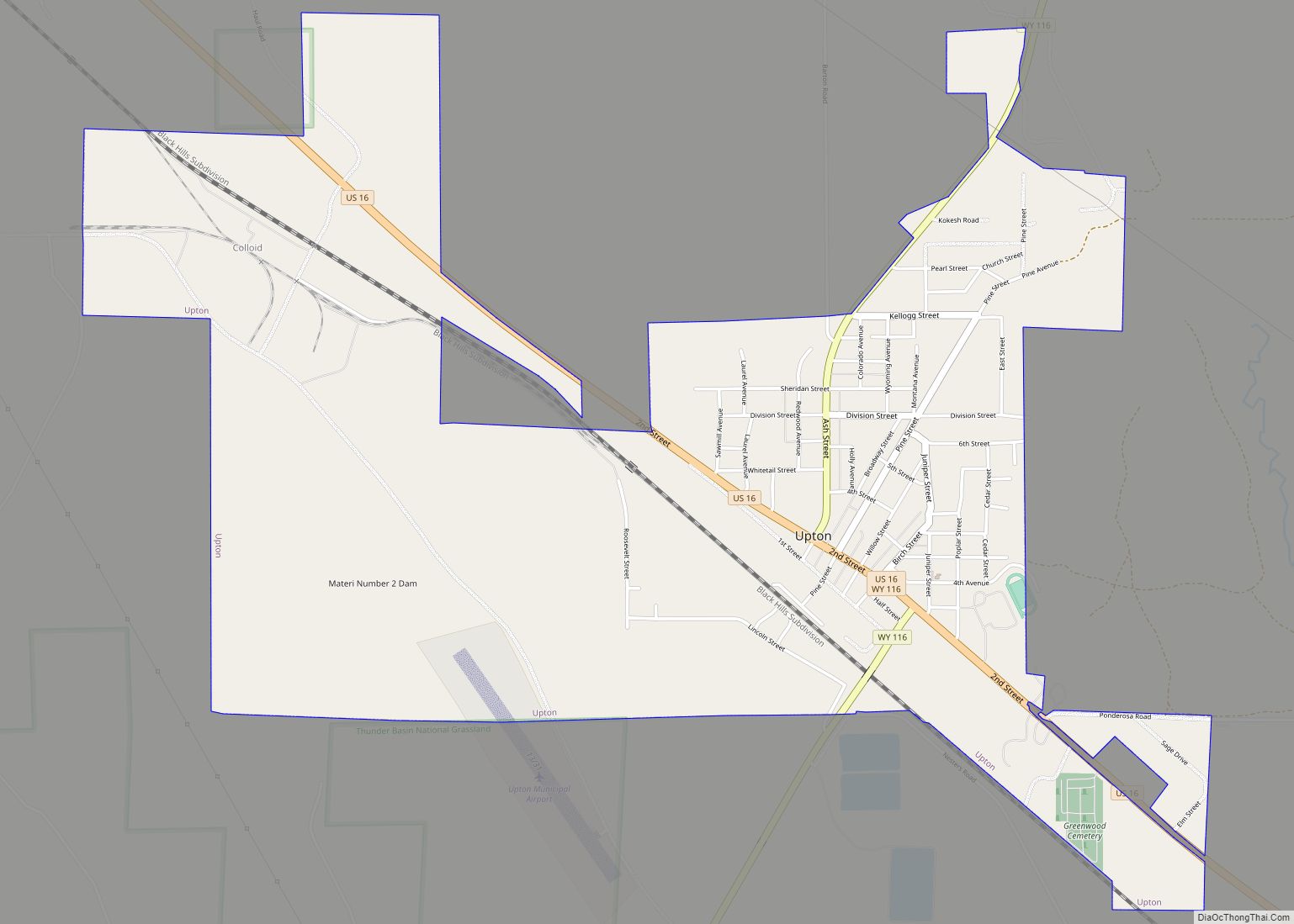 Map of Upton town, Wyoming