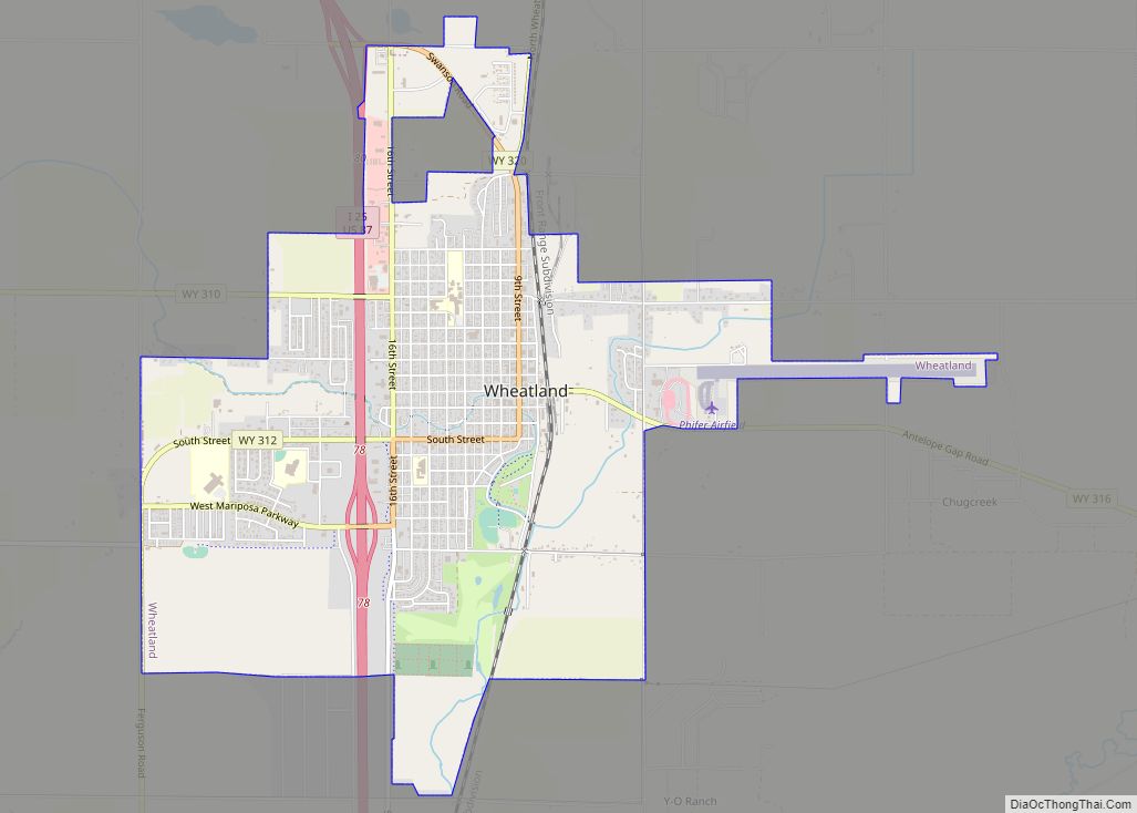 Map of Wheatland town, Wyoming