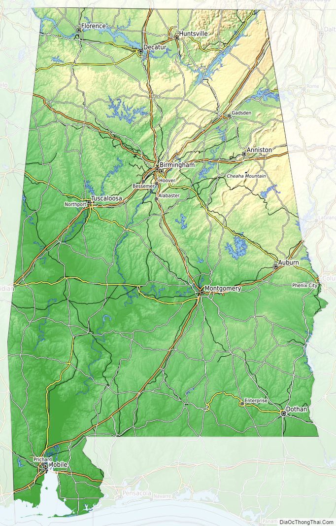 Topographic map of Alabama v1